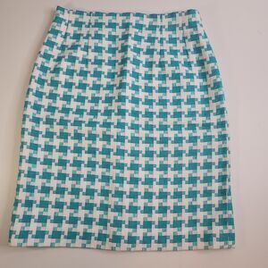 Etcetera Green White Houndstooth Pencil Skirt Lined Cotton Blend Career Size 6